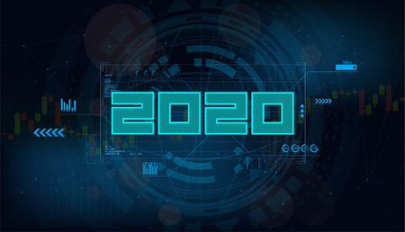Modern futuristic template for 2020. Decorative element for design Happy New Year 2020. Digital data visualization, Business technology concept. Futuristic vector illustration backgroundのイラスト素材