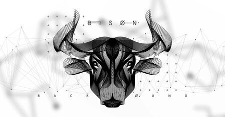 Abstract image of a cow in the form space, consisting of points, lines, and shapes. Animal vector wireframe concept. Head bison. Vector futuristic illustration. Modern art polygonal. Cow illustrationのイラスト素材