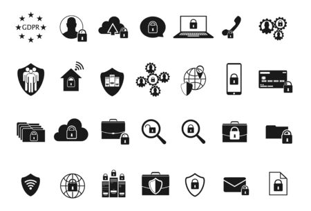 GDPR Data Privacy icons - General Data Protection Regulation. Included the icons as security information, GDPR data protection, shield, cookies policy, compliant, personal data, padlock and moreのイラスト素材