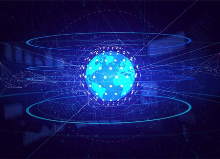 Three-dimensional interface technology, science fiction scene. Hud interface. Futuristic earth global backgroundのイラスト素材