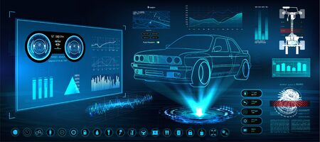 Futuristic user interface. HUD UI. Abstract virtual graphic touch user interface. Cars infographic. Vector science abstract. Vector illustration.のイラスト素材