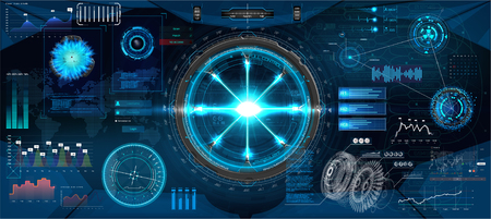 Futuristic interface hud design for business app. Abstract technology, concept futuristic Sci-Fi user Interface for app, hologram, communication, statistic,data, infographic. Hi tech technology HUD UIのイラスト素材