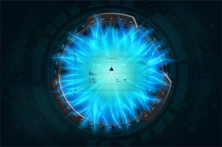 Futuristic gadget with languages of energy power in the style HUD. Futuristic User Interface. Vector illustrationのイラスト素材