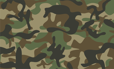 Camouflage pattern background. Classic clothing style masking camo repeat print. Green brown black olive colors forest texture. Fabric and fashion textile pint. Design element. Vector illustrationのイラスト素材
