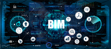 BIM banner - building information modeling. The concept of business. Vector illustration concept with icons and keywords. Bim backgroundのイラスト素材