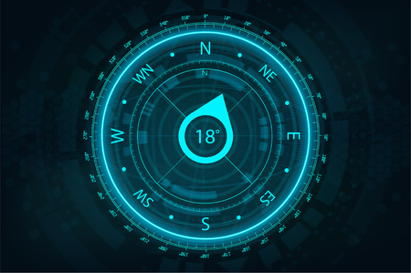 Futuristic Compass in HUD style for UI and UX, website or mobile application. Futuristic user interface gadget. Compass FUI, HUD. Vector illustration deviceの素材 [FY310124074772]