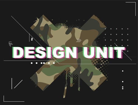 Design unit for stylish t-shirt.Fashionable print for urban style clothing. Crosshair X and inscription Design Unit. Vector illustrationのイラスト素材