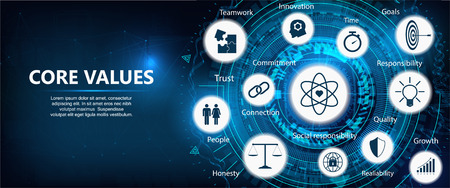 Core Values outline.Vector illustration concept with icons and keywords. The concept Core Values.のイラスト素材