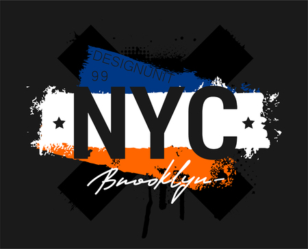 T-shirt - New York City and apparel abstract design. Print with traces of paint and the words NEW YORK, Brooklyn 99. Vector print (typography, poster, t-shirt design) Flag of New York City (NYC)のイラスト素材