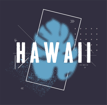 T-shirt design - Hawaii with tropical leave and geometrics forms. typography, print, vector illustration. Global swatches. T-shirt vector illustrationのイラスト素材
