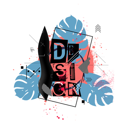 Trendy composition. Abstract background. The poster with the flat figures and grunge slash. Abstract artwork. Vector illustrationのイラスト素材