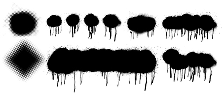 Spray paint abstract vector elements isolated on white background.Spray graffiti stencil template. Lines and drips set. street style.のイラスト素材