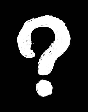 Human face with question mark. Double exposure isolated white black background. Solution concept. Vector artのイラスト素材