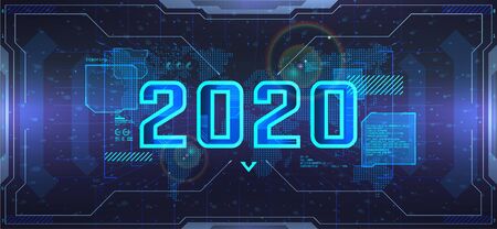 New 2020 Year, futuristic technology banner. Digital data visualization, Business technology concept. Futuristic 2020 background. Happy new year concept. Vector illustrationのイラスト素材