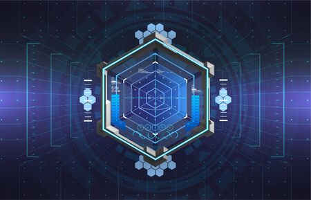 Futuristic modern aiming system. Sci-fi futuristic spaceship crosshair. Outline HUD user interface. Full Color interface. Techno target screen elements. Abstract Technology background. Vector gadgetのイラスト素材