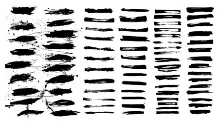 Ink splashes vector set. Black inked splatter dirt stain splatter spray splash with drops blots isolated vector grunge silhouette set. Isolated collection silhouette ink. Vectorのイラスト素材