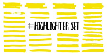 Highlight brush lines. Marker color stroke, brush pen hand drawn underline. Yellow watercolor hand drawn highlight set. Vector abstract graphic stylish element. Vector collectionのイラスト素材