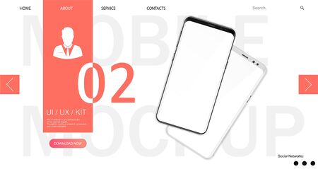 Webpage Smartphone Mockup template with web interface and abstract design. 3D realistic phones. UI,UX,KIT design. Template for advertising or page to the site, marketing, presentation. Vectorのイラスト素材