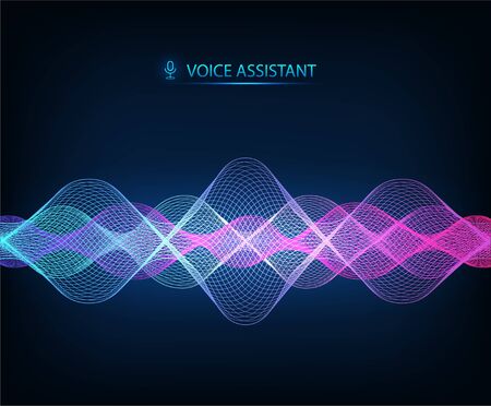 Modern Sound Wave, equalizer music. Vector illustration Voice Assistant. Technology sound background, wave flow, equalizer. AI assistant voice template. Vector illustration on dark backgroundのイラスト素材