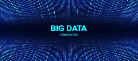 Colorful Big Data visualization background with 3d text. Futuristic data flow background, with lines and glow. Big data connection complex. Data array visual concept. Technology Vector illustrationのイラスト素材