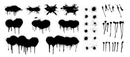 Stencil spray graffiti template. Isolated collection black splashes. High level of detail, quality tracing. Mockup graffiti grunge. Vecot Spray stencil. Vector setのイラスト素材