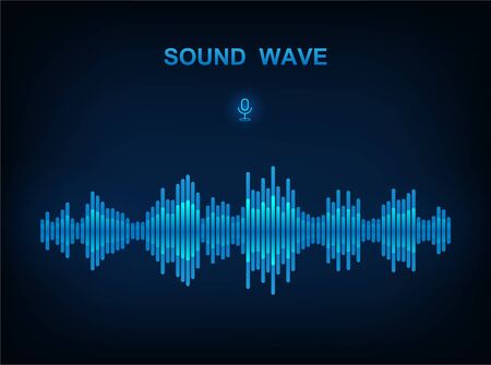Sound Wave, electronic equalizer. Voice assistant concept. Modern style on dark background. High-tech AI assistant voice, background wave flow, equalizer. Vector sound wave illustrationのイラスト素材