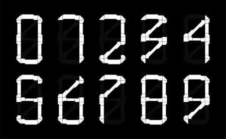Hi-tech numbers from 0 to 9 in HUD style. Digits set. Futuristic calculator numbers. Suitable in any area, it will look very stylish on a T-shirt or other clothes, APP, game. Vector digits set.のイラスト素材