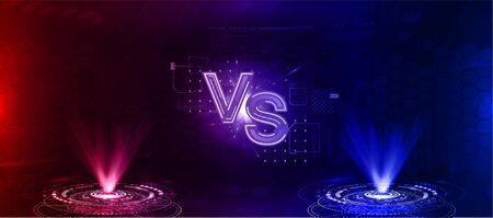 Futuristic Versus battle. Two holograms of red and blue on a futuristic background with HUD elements. VS image blank. Vector illustration versusのイラスト素材