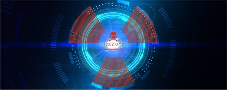 Power reactor with futuristic interface HUD. Abstract technology circle with radiation symbol on a dark and blue background. Futuristic user interface element. Hi-tech background. Vector illustrationのイラスト素材