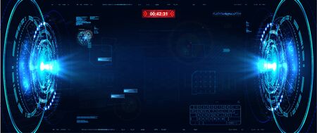 HUD virtual space with a double hologram. VR Command Center. Dashboard Futuristic User Interface....
