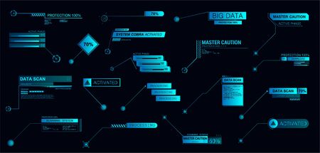 Digital Callouts titles in futuristic style HUD. Modern interface banners for presentation or infographics. Template set info callouts titles. Futuristic elements text bars. Vector illustrationのイラスト素材