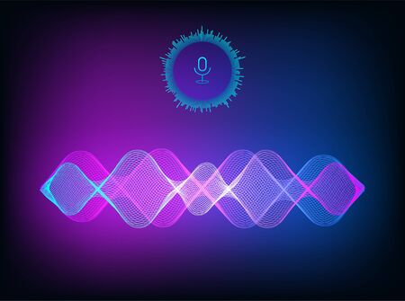Sound wave, voice assistant concept. Vector illustration sound recognition and voice helper. Vector illustration hi-tech Ai assistant voice for UI, UX, GUI App. Wave flow, equalizer. Vectorのイラスト素材