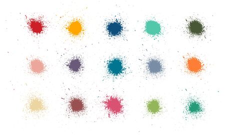 Colorful paint stains set, color splatter. High quality manually tracked. Inked splatter dirt stain spatter spray splashes. Drops blots isolated vector set. Vector collectionのイラスト素材