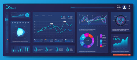 UI, UX, KIT dashboard with modern infographic and graphic. Admin panel with data, statistics circle infographics, diagrams and finance charts. Mockup dashboard futuristic design. Vector illustrationのイラスト素材