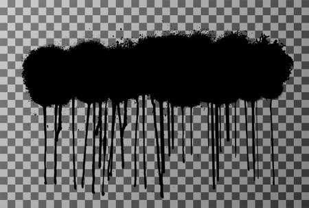 Graffiti spray with drops of paint that flow down. Stencil grunge on a transparent background. Spray shapes with dripping paint, smudges and drops. Street mockup graffiti. Vector backgroundのイラスト素材