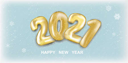 Snow 2021 New Year banner with golden numbers balls in realistic 3D style. Happy new year Festival poster design. Holiday illustration 2021 with snow and balls 3d. Vectorのイラスト素材