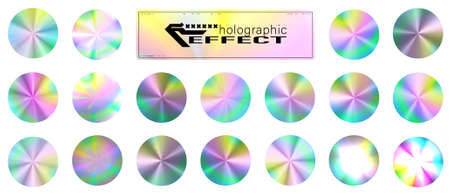 Holographic glitter texture collection. Round shiny gradient foil texture. Trendy background for logos, posters, covers. Pastel neon rainbow. Ultraviolet metallic paper. Holographic template. Vectorのイラスト素材