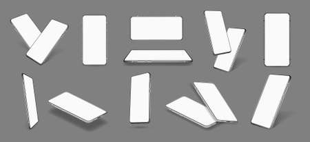 smartphone, shadow, screen, presentation, tablet, 3d, view, realistic, white, up, 11, app, new, telephone, portable, phone, background, cellular, mock, device, frame, template, blank, concept, isolateのイラスト素材