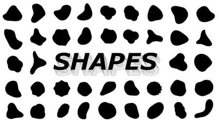A collection of varied shapes. Concept spots and blots grunge. Abstract templates Irregularly shaped organic black droplets in flat style. Liquid simple amorphous stains. Vector shapes liquid setのイラスト素材
