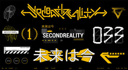 Trendy prints for t shirt, merch and other. Digital elements silkscreen clothing in cyberpunk style...