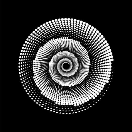 Spiral of dots in monochrome style. Abstract spiral sound wave with rhythm dots dynamic. Vector monochrome audio wave. Vector illustrationのイラスト素材