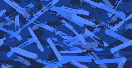 Blue Seamless camouflage pattern of brush strokes, perfect for clothes. Shades of blue. Artwork grunge pattern. Seamless camouflage of grunge strokes. Vector illustration of brush strokes for print.のイラスト素材
