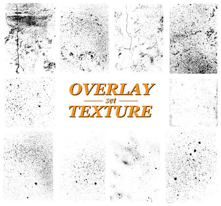Old Overlay Texture. Different paint textures, urban background grunge, dust, distressed grain, overlay stamp, scratches and damage marks in vector set. Texture collection for your design. Vectorの写真素材