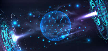 Futuristic lab with holograms and a 3D bubble shield to present your product in futuristic...