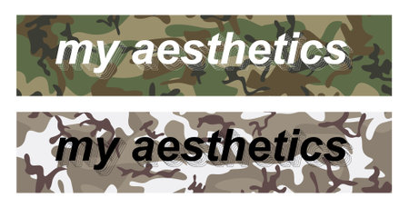 My aesthetics - slogan on military pattern for t-shirt design, merch, stickers, banners and other. Two print options my aesthetics are perfect for urban and sportswear. universal print. Vector setのイラスト素材