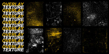 Detailed collection Overlays texture with effects - damage, old, crack, grain, dirty concrete and other. Different paint stamp texture with drop ink, halftone stamp. Vector overlay effect vintageの写真素材