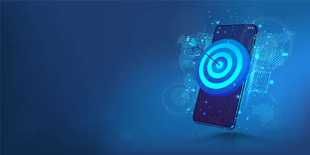 Darts target on smartphone display. The concept of success, achieving goals and in the direction and development of a company, startup or mobile App. Business target, success, accuracy concept. Vectorのイラスト素材