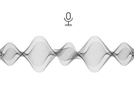 Audio wave equalizer. Black and white isolated vector illustration. Microphone voice control technology and sound voice equalizer.のイラスト素材