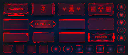 Red Warning panels, holograms, screen frames. HUD styleのイラスト素材