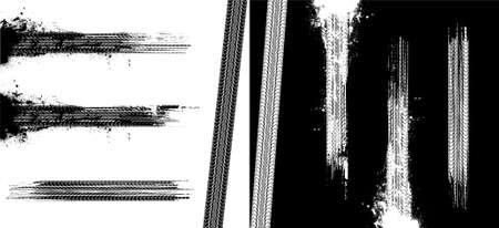 Automobile dirty tire tread marks in grunge styleのイラスト素材